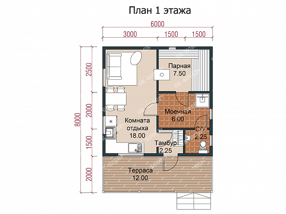 Сруб бани из бруса 6х8. фото